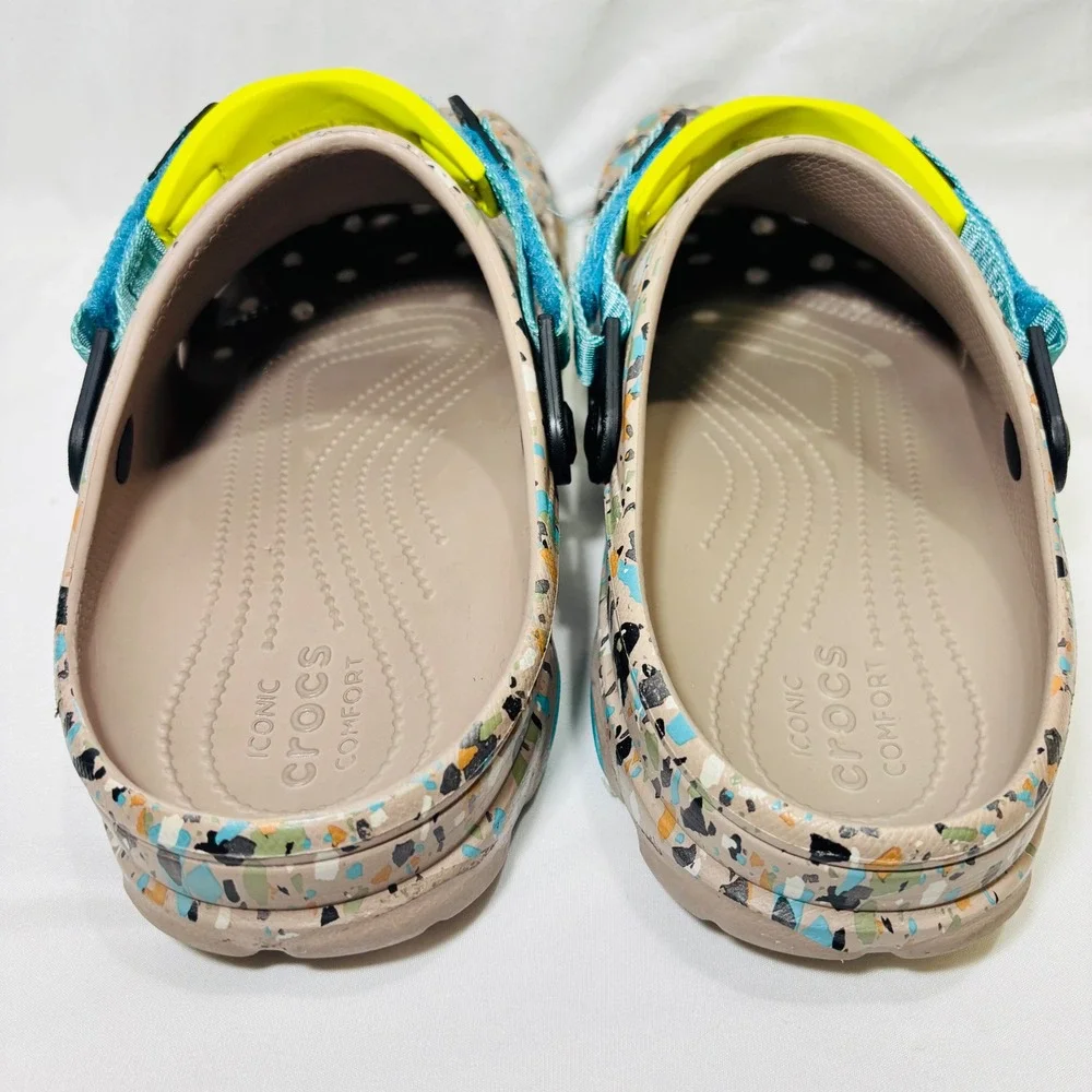 Crocs All-Terrain Clogs Speckled Terrazzo Teal Neon Yellow Sport Strap